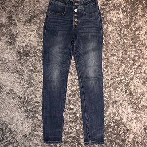 Medium Wash Button Fly High Rise Ankle